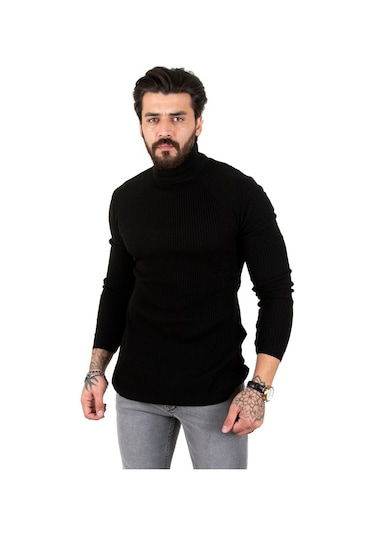 Deepsea Erkek Siyah Balıkçı Yaka Örme Kazak 2100015 Siyah