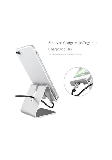 Maiyame Alüminyum Masaüstü Telefon/tablet Tutucu - Dikey/kenar Açı Ayarı, Kaymazsız Silikon, Şarj Delikli, Boyut Uyumlu Gümüş