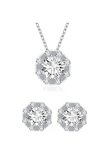 Monemel Kristal Taşlı Kolye Ve Küpe Set Gümüş N08450 Gümüş - Rodyum