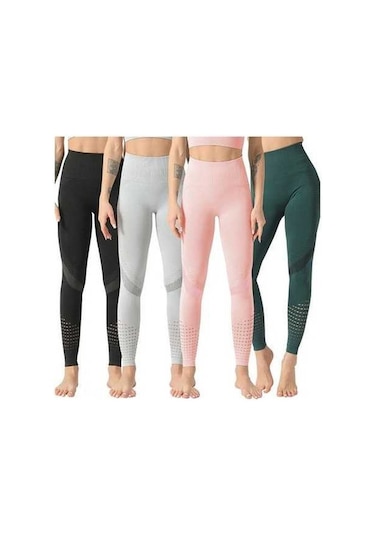 Fortunelane Kadın Yoga Taytları - Dar Kesimli, Yüksek Bel, Delikli Tasarım, Spor Ve Outdoor Kullanıma Uygun - Hafif Gri 6093 Açık Açık Gri