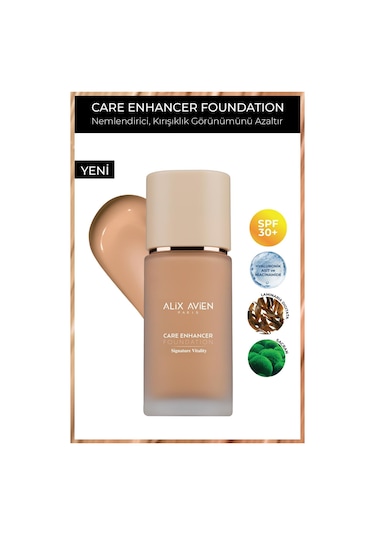 Alix Avien Kırışıklık Karşıtı Nemlendirici SPF30 Parlak Bitişli Fondöten Care Enhancer 818 Golden Honey