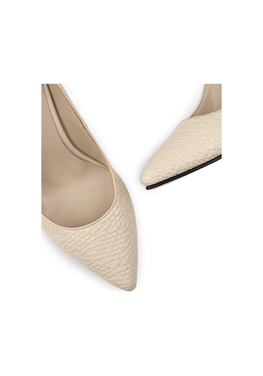 Deery Bej Rengi Hasır Desen Kadın Stiletto Bej