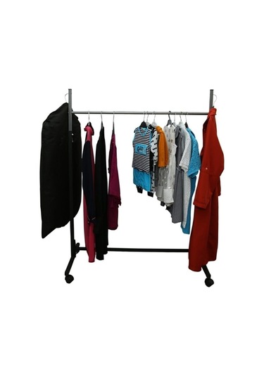 Teknor Paslanmaz Tekerlekli, Siyah Metal, Konfeksiyon Elbise Kıyafet Askılık Portatif Askılık Siyah