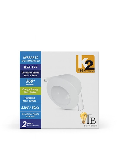 K2 Led Ksa 177 360 Tavana Gömme Hareket Sensörü Pır Otomatik Işık Sensörü 220v