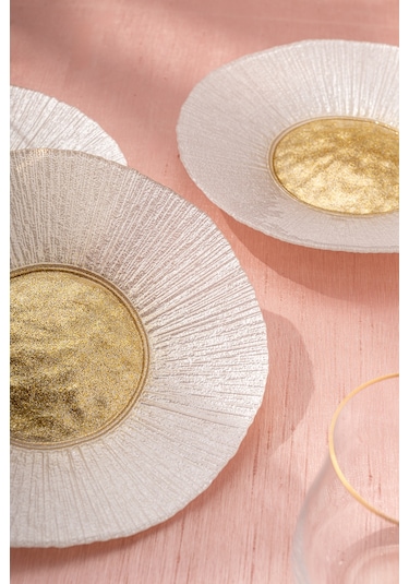 Emsan Golden 6 Kişilik Cam Pasta Seti 21 Cm Gold