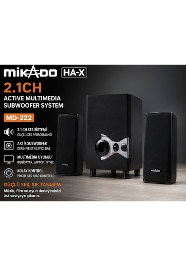 Mikado Md-222 2.1ch Active Multimedia Subwoofer Ses Sistemi Güçlü Bass