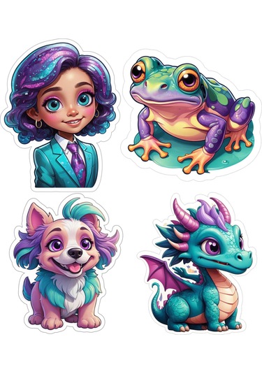 4 Adet 10x10 Cm Sticker Çocuk Etiket Seti V3 Çok Renkli