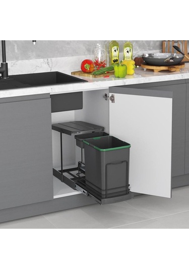 S-2391 Teleskopik Raylı Antrasit Plastik Gövde Çöp Kovası Gri