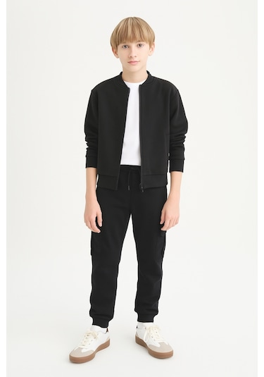 Erkek Çocuk Basic Kargo Cepli Jogger Paça Okul Eşofman Altı Ak2322-1 Siyah