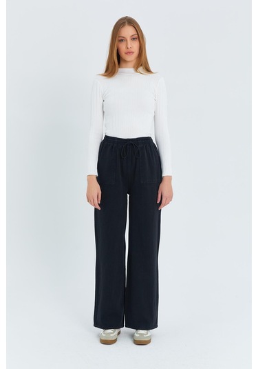 4572 Kadın Parça Boya Palazzo Pantolon Siyah Siyah