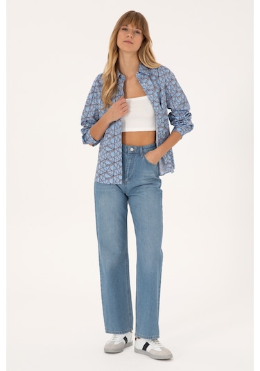 U.s. Polo Assn. Kadın Açık Mavi Gömlek Desenli 50316376-vr003 Acık Mavı