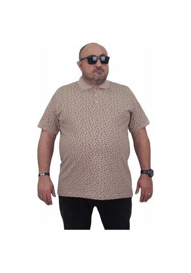 Starbattal Erkek Büyük Beden Polo Yaka Tişört Leaf 24457 Bej-Bej