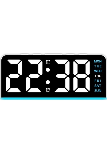 Gh8033 Led Dijital Saat Tarih Sıcaklık Göstergesi Ortam Işığı Çift Alarm Akıllı Masaüstü Saati - Beyaz Kasa / Mavi Işık Beyaz Kabuk / Mavi Işık