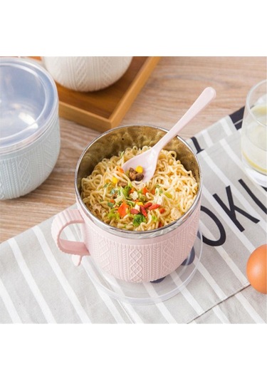 Kapaklı Erişte Kasesi Erişte Pirinç Çorbası Karikatür Çift Yalıtımlı Kase Mutfak Aletleri Ave Pembe