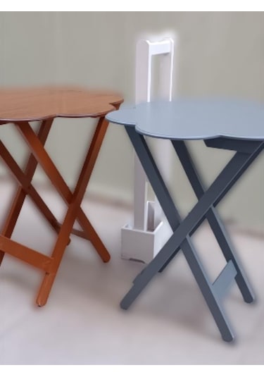 1448bng90100çanta Zigon Sehpa Papatya Model İkili Takım Ahşap Mdf Ceviz Ve Gri Renk El Yapım