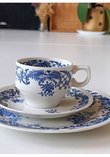 Valeria Üçlü/trio Çay Fincanı Vitro Porzellan Antıque Tea Cup & Saucers Maviv