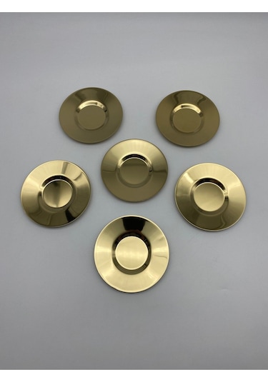 6'lı Gold Paslanmaz Çelik Çay Tabağı Seti Pasct01 Gold