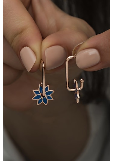 Nereze 925 Ayar Gümüş Mavi Mineli Rüzgar Gülü Küpe