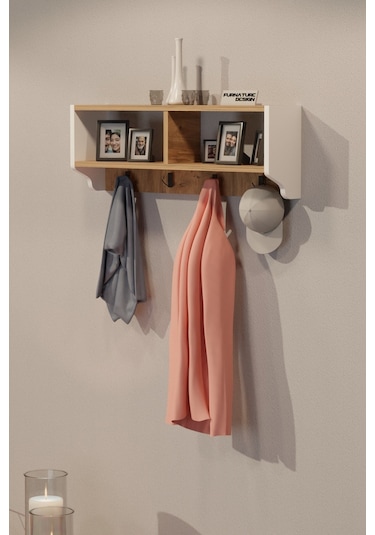 Portmanto Duvar Askısı Modern Askılık Vestiyer - Beyaz & A.çam Diğer