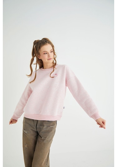 Hello Kitty Lisanslı Baskılı Kalın Pembe Sweatshirt Renkli