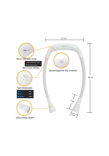 Frelso Şarjlı Led Boyun Lamba Taşınabilir Kitap Okuma Lambası Beyaz