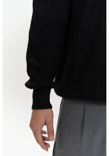 Vander Düğme Detay Siyah Erkek Triko Kazak Siyah