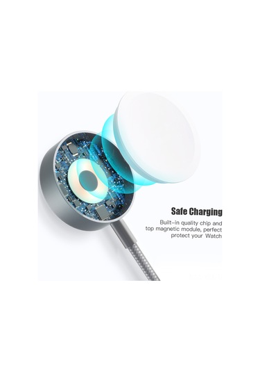 Yaozixa Gri Nilon Dokuma 0.3m  Saat Şarj Kablosu - Manyetik, Dayanıklı, Hızlı Şarj, Taşınabilir Aksesuar