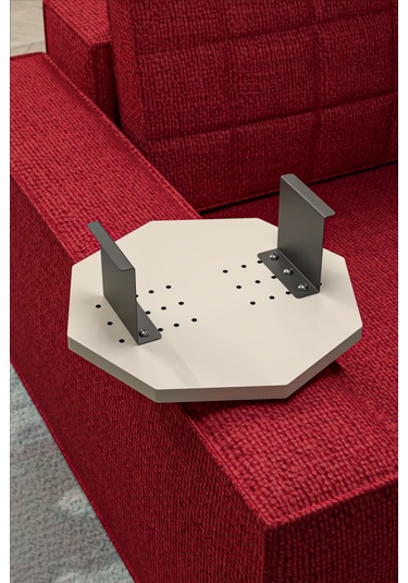 İkili Yan Sehpa Ayarlanabilir Tepsi Sekizgen Krem