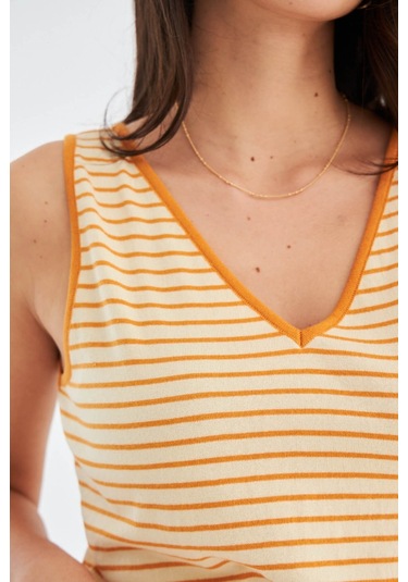 Peraluna Paru Top & Shorts Pamuklu Yazlık Kadın Triko Şort Takım Bej-Turuncu Bej - Turuncu