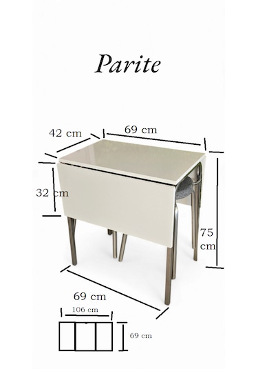 Table Plıante Katlanır Kanatlı Beyaz Masa Beyaz - Gri