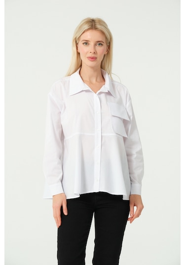 S'amore Clothing Cep Detay Polo Yaka Gömlek Beyaz