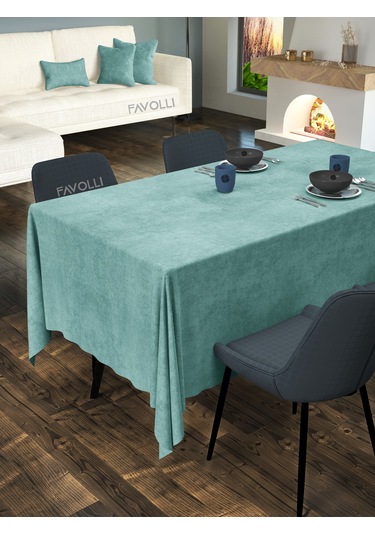 Kadife Dokulu Sis Mavisi Masa Örtüsü Sis Mavisi