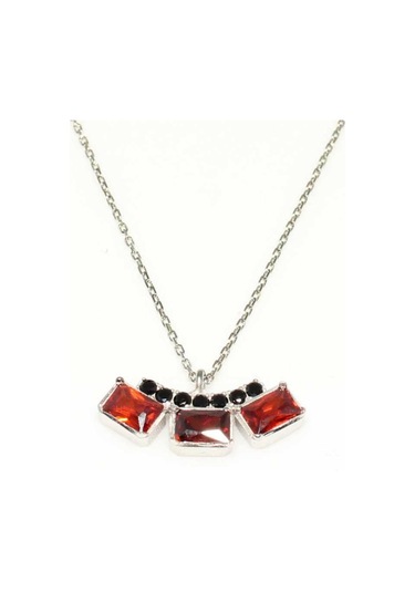 925 Ayar Gümüş 3 Taşlı Kolye, Beyaz - Turuncu, Siyah Taş 59497608