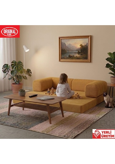 Pleasant K180x90 Sünger Kanepe Modüler Kadife Kumaşlı Koltuk Hardal