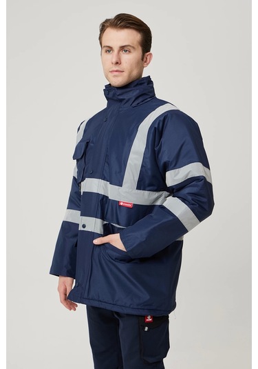 Salix Oxford Kışlık İş Güvenliği Parkası Reflektörlü, Su Geçirmez, Soğuk Havalara Dayanıklı İş Mon Lacivert