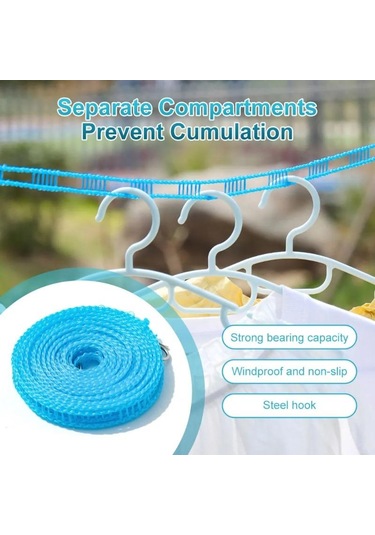 Kalınlaştırılmış Çamaşır İpi Kaymaz Rüzgar Geçirmez Çamaşır Askısı İpi Taşınabilir Ev Çamaşır Malzemeleri Kamp Aksesuarları Rastgele Renk Mavi