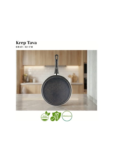 32 Cm Granit Krep Tavası - Siyah Siyah