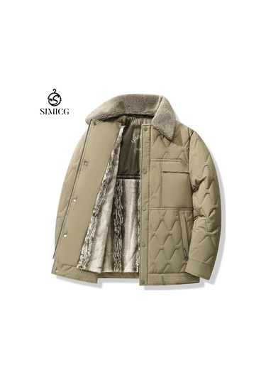 Yakalı Kalın Sıcak Erkek Ceket Haki