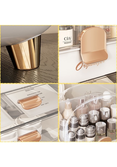 Çekmeceli Kozmetik Organizer Makyaj Kutusu Fırça Takı Ve Aksesuar Düzenleyici Bej