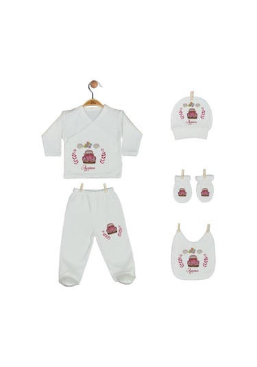 Pia Baby 2010 İsme Özel Arabalı Beşli Zıbın Set Krem