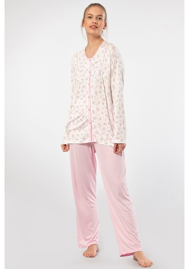 Türen 3367 Kadın Büyük Beden Uzun Kollu Pijama Takım-pembe Pembe