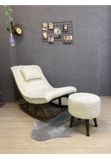 Asedia Miskin Ceviz Teddy Krem Sallanan Sandalye Dinlenme Koltuğu