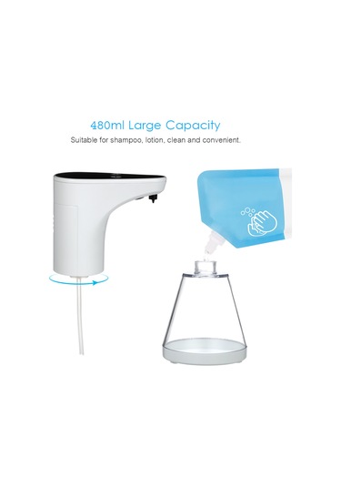 Leezsing Otomatik Sabunluk Temassız Sıvı Şampuan Duş Jeli Losyon Otomatik Dağıtıcı Kızılötesi Hareket Sensörü Banyo Tuvalet Otel 480ml/16.9oz--beyaz