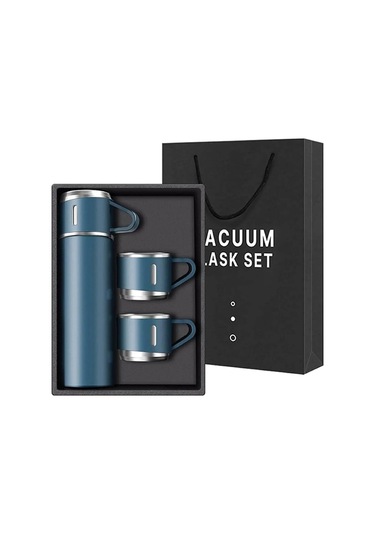 Kişiselleştirilebilir 3 Bardaklı Çelik Termos 05 Lt Mavi Mavi