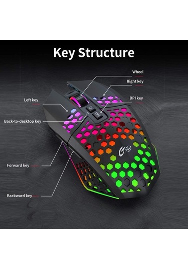 Kablosuz Oyun Faresi, Hafif, Şarj Edilebilir Usb Fare, 8 Düğme, Masaüstüne Dönüş Düğmesi, 3 Ayarlanabilir Dpı Seviyesi, Bilgisayar Pc İçin 4 Mod