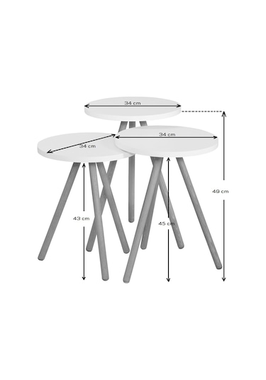 İntergo Renkli Üçlü Zigon Sehpa Ahşap Ayaklı Yuvarlak Pastel Tasarım Cappuccino-Gri-Krem
