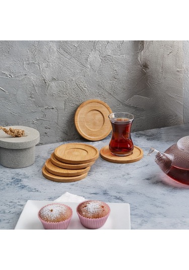 6 Adet Yuvarlak Bambu Çay Tabağı, Bardak Altlığı, Fincan Tabağı Ahşap