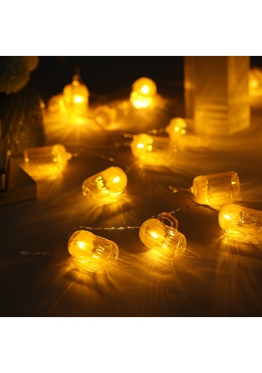 Skycity Sarı Bira Bardağı Şekilli Noel Led Işık Zinciri - 2 Metre 10 Işık, 2 Adet Paket - Aa Pil İle Çalışır Pil Dahil Değil Sarı