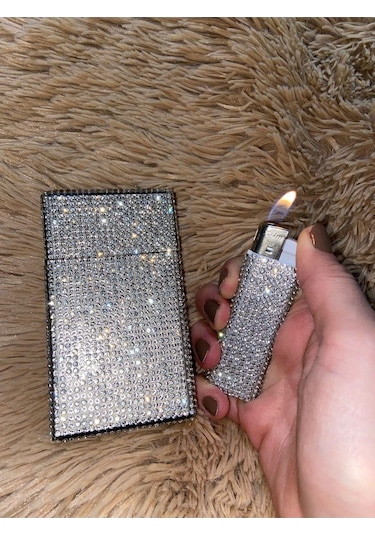 Lüks Taş Taşlı Sigara Kutusu & Çakmak