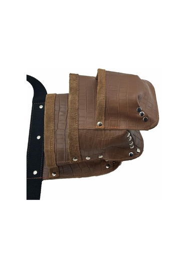 Hakiki Deri Kroko Cepli Tekniker Çivi Önlüğü Bel Çantası Taba